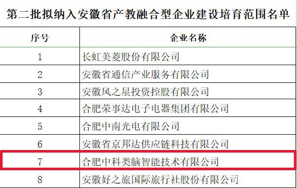 中科类脑入选安徽省产教融合型企业建设培育范围名单